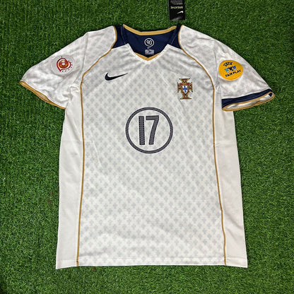 Cristiano Ronaldo 17 Portugal EURO 2004 Retro White Away Soccer Football Jersey