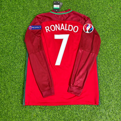 Portugal EURO 2016 Cristiano Ronaldo Final Long Sleeve Retro Football Jersey