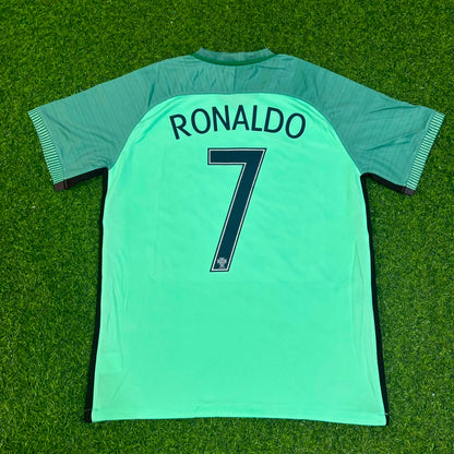 Portugal EURO 2016 Cristiano Ronaldo Green Retro Football Jersey