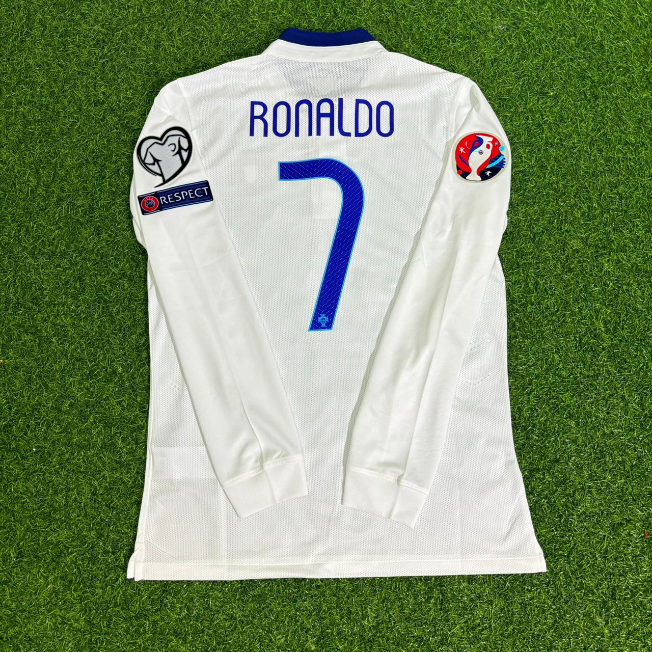 Portugal EURO 2016 Cristiano Ronaldo White Long Sleeve Retro Football Jersey