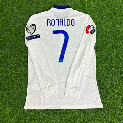 Portugal EURO 2016 Cristiano Ronaldo White Long Sleeve Retro Football Jersey