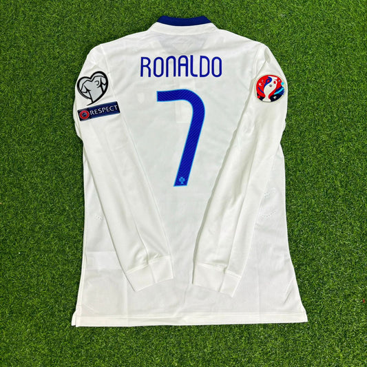 Portugal EURO 2016 Cristiano Ronaldo White Long Sleeve Retro Football Jersey