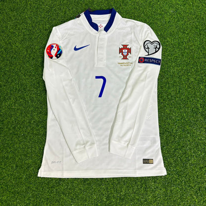 Portugal EURO 2016 Cristiano Ronaldo White Long Sleeve Retro Football Jersey