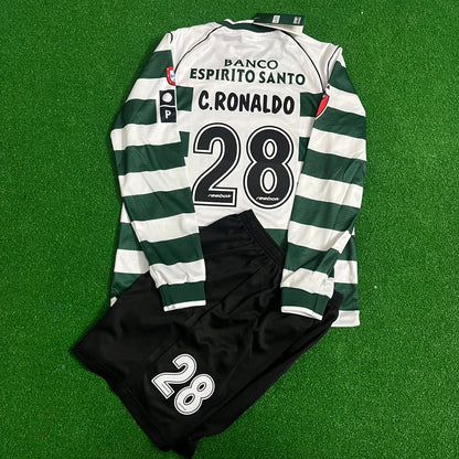 Cristiano Ronaldo Sporting Lisbon First Season Long Sleeve Retro Kids Football Jersey Kit