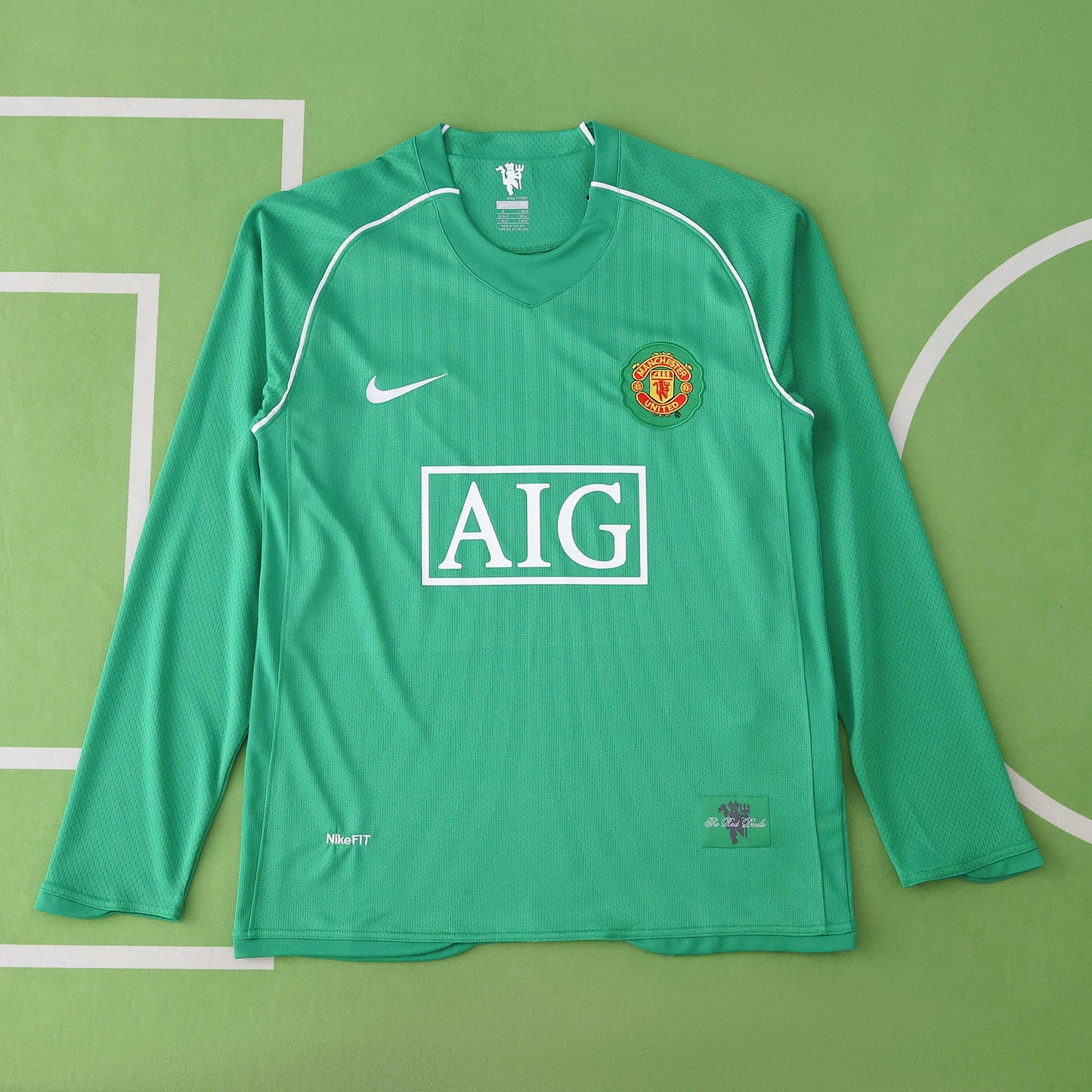 der Edwin van Saar Manchester United Goalkeeper Green Retro Long Sleeve Jersey Soccer Kit