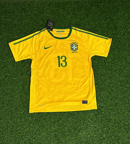 Brazil World Cup 2010 Dani Alves Retro Yellow Football Jersey