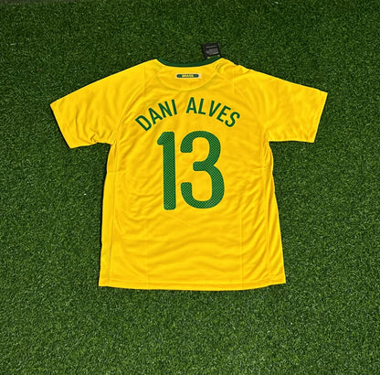 Brazil World Cup 2010 Dani Alves Retro Yellow Football Jersey