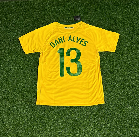 Brazil World Cup 2010 Dani Alves Retro Yellow Football Jersey