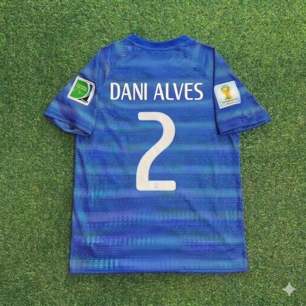 Dani Alves 2- 2014 World Cup Retro Blue Football Jersey