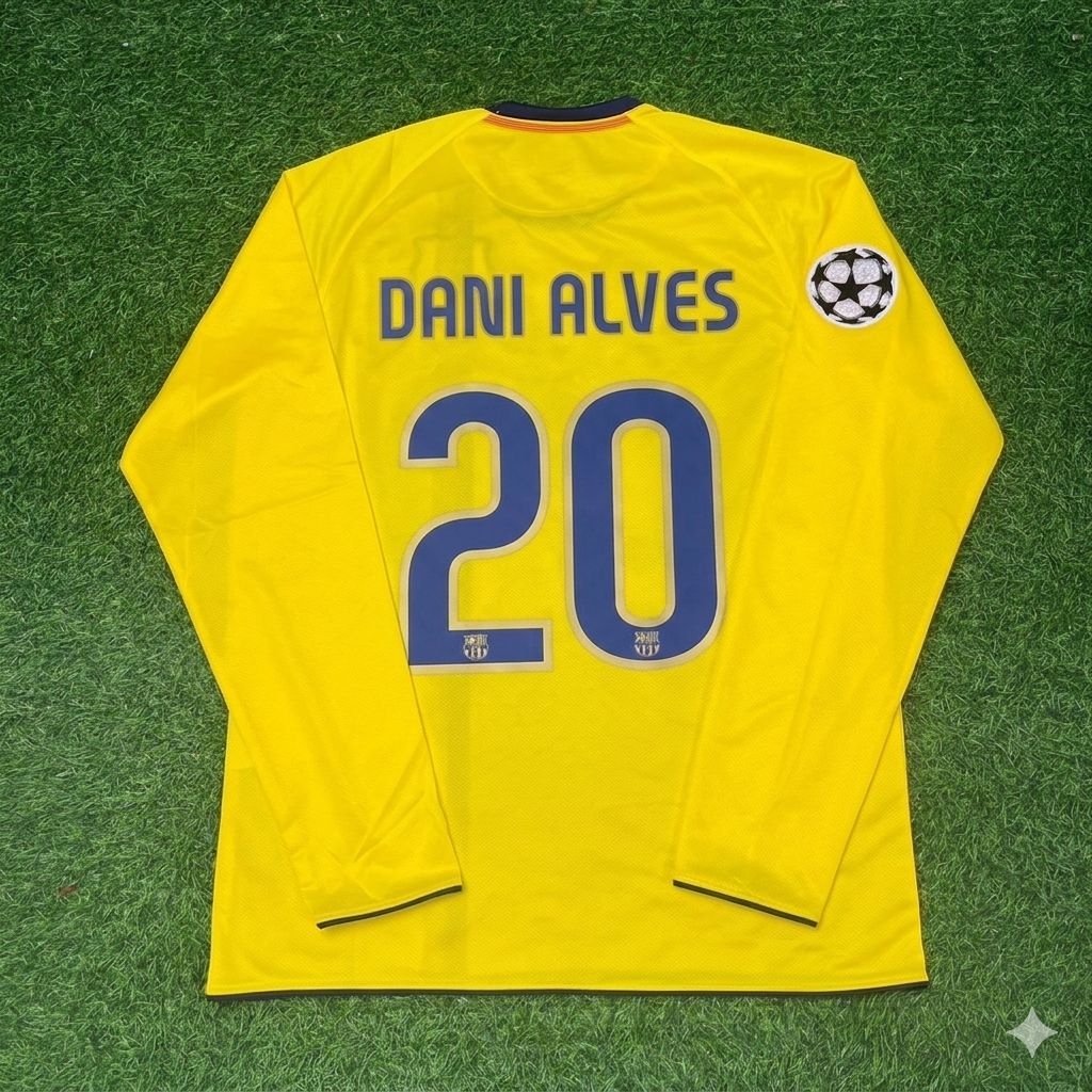 Dani Alves FC Barcelona 08/09 Season Yellow Away Retro Football Jersey