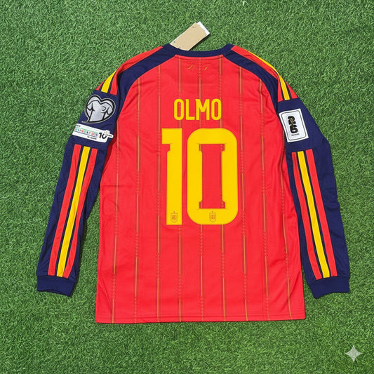 Spain 2026 Dani Olmo Home Long Sleeve Soccer Kit Football Jersey