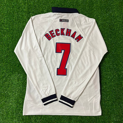 David Beckham England 1998 World Cup Long Sleeves Retro Football Jersey Kit