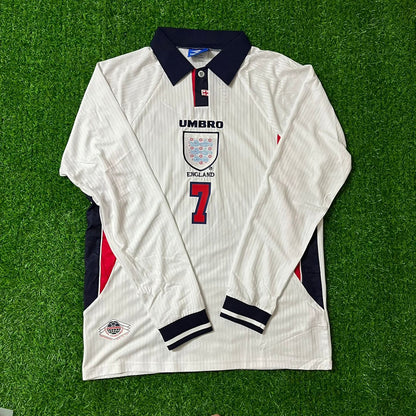 David Beckham England 1998 World Cup Long Sleeves Retro Football Jersey Kit