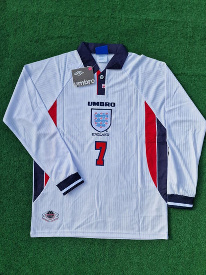 David Beckham England 1998 World Cup Long Sleeves Retro Football Jersey Kit