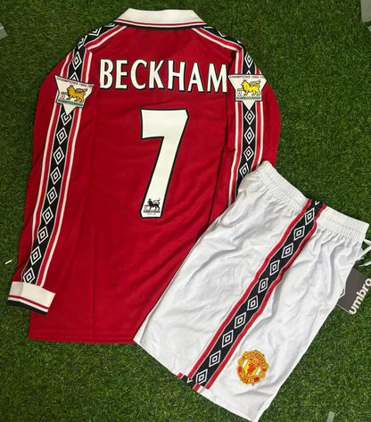 David Beckham Manchester United 1999 Red Long Sleeve Kids Retro Football Jersey Collection