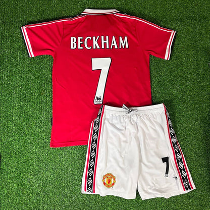 David Beckham Manchester United 1999 Kids Children Set Retro Football Jersey Kinder