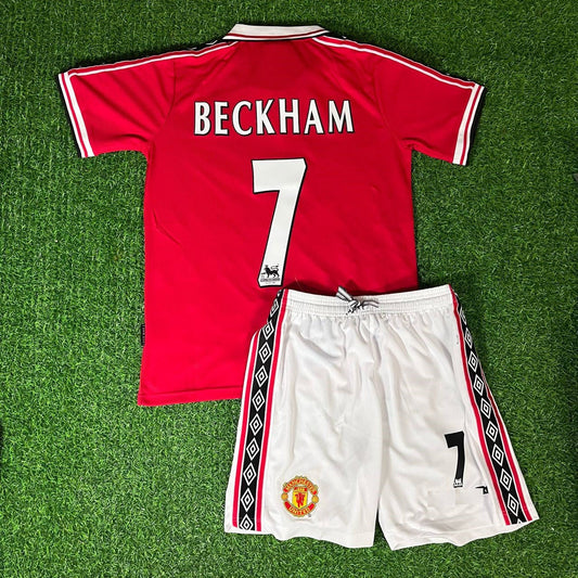 David Beckham Manchester United 1999 Kids Children Set Retro Jersey KinderTrikot