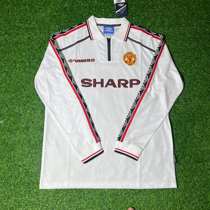 David Beckham Manchester United 1999 White Long Sleeve Retro Football Jersey Collection