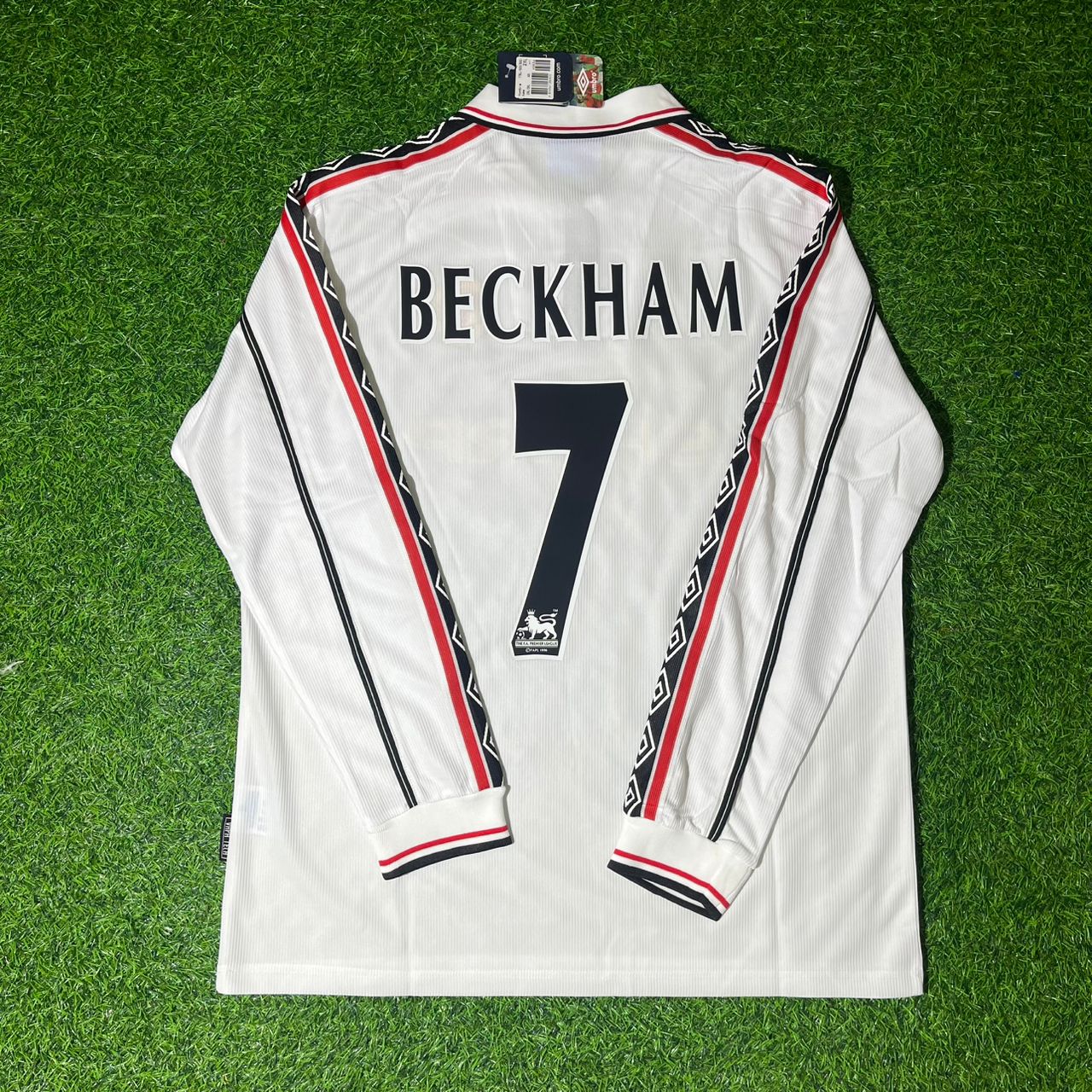 David Beckham Manchester United 1999 White Long Sleeve Retro Football Jersey Collection