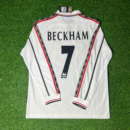 David Beckham Manchester United 1999 White Long Sleeve Retro Football Jersey Collection