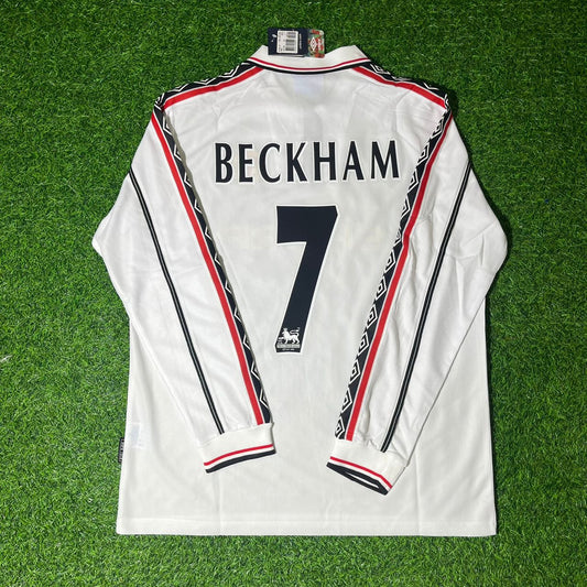 David Beckham Manchester United 1999 White Long Sleeve Retro Football Jersey Collection