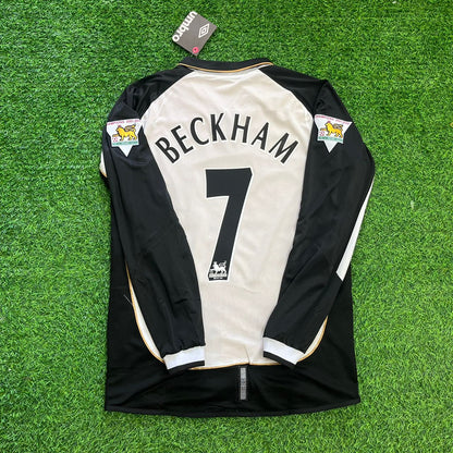 David Beckham Manchester United 2001/2002 Both Side Retro Long Sleeve Football Jersey Kit