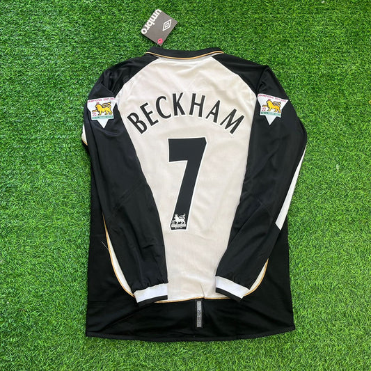 David Beckham Manchester United 2001/2002 Both Side Retro Long Sleeve Football Jersey Kit