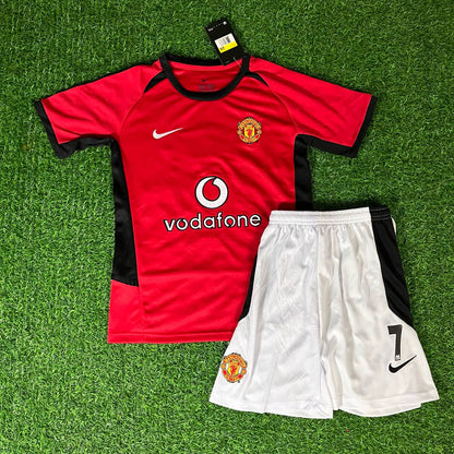 David Beckham 2002/03 Manchester United Kids Kit Iconic Red Retro Football Jersey