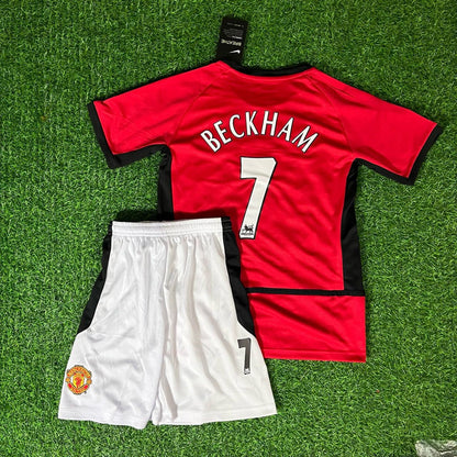 David Beckham 2002/03 Manchester United Kids Kit Iconic Red Retro Football Jersey