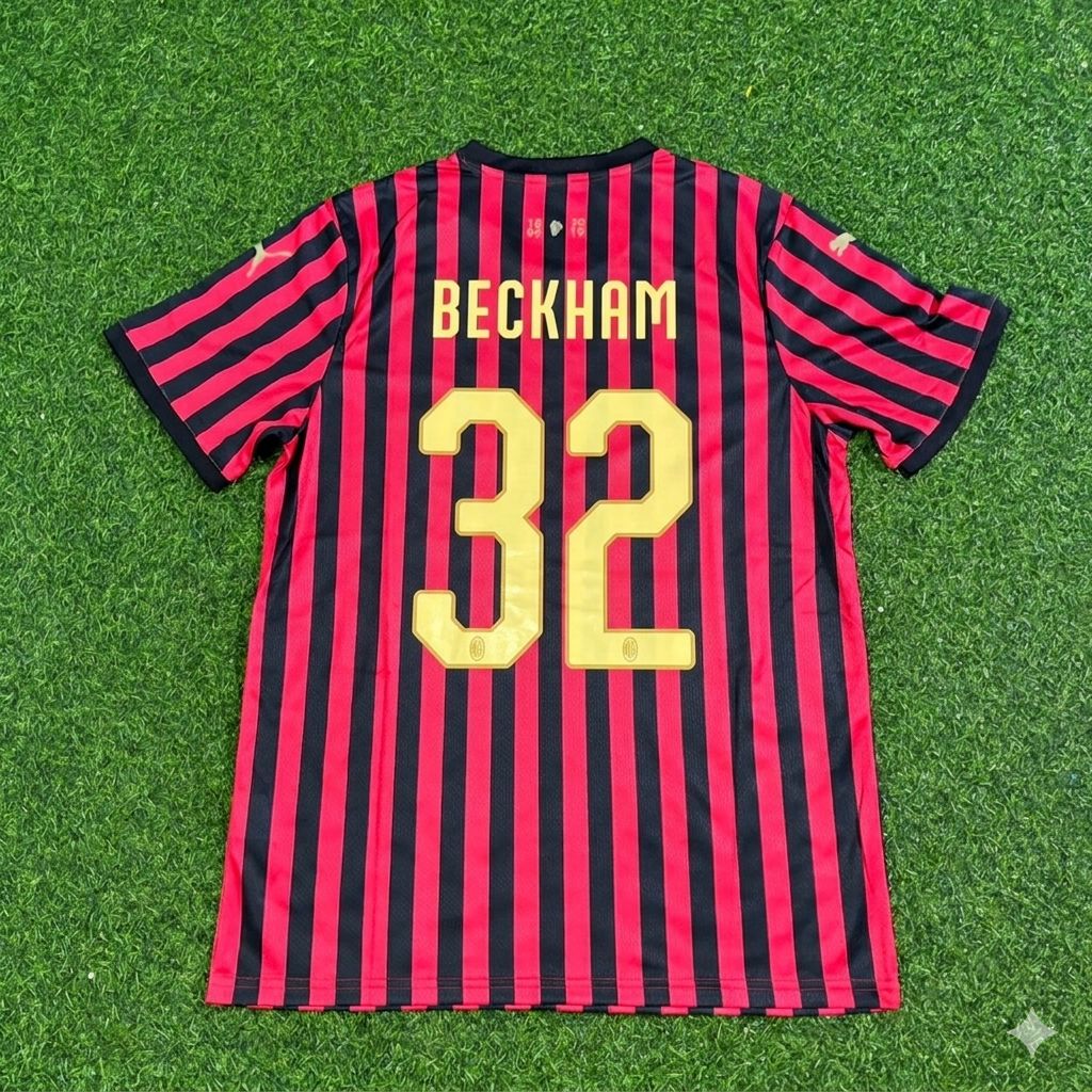 David Beckham AC Milan 120th Anniversary Special Golden Retro Football Jersey Kit