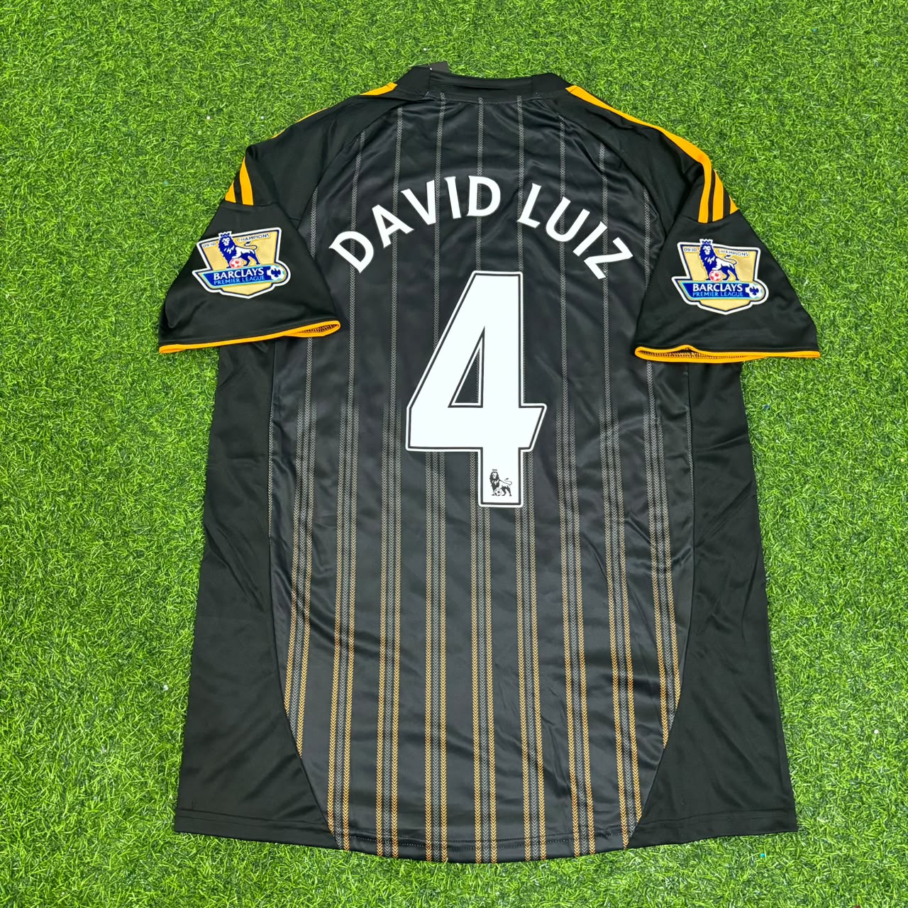 David Luiz #4 Chelsea 2010 2011 Away Retro Black Orange Football Jersey Kit