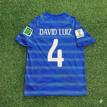 David Luiz 4- 2014 World Cup Retro Blue Football Jersey