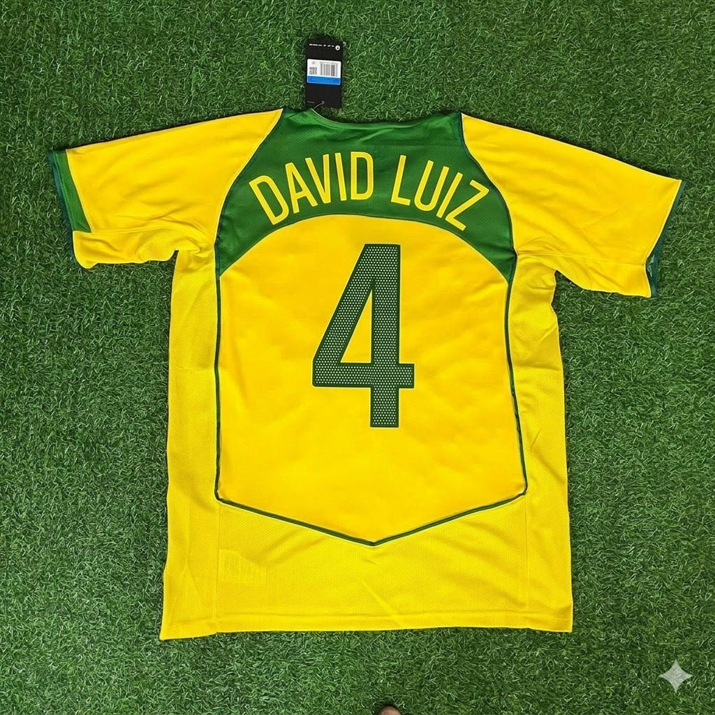 David Luiz 4 Brazil Retro Football Jersey Kit