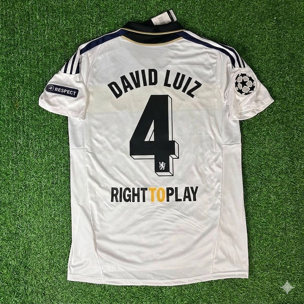 David Luiz #4 Chelsea 2011 2012 Champions League White Yellow Retro Football Jersey
