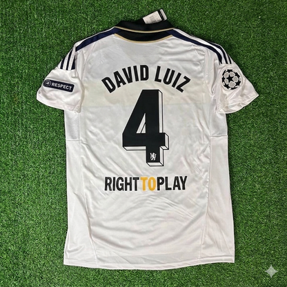 David Luiz #4 Chelsea 2011 2012 Champions League White Yellow Retro Football Jersey