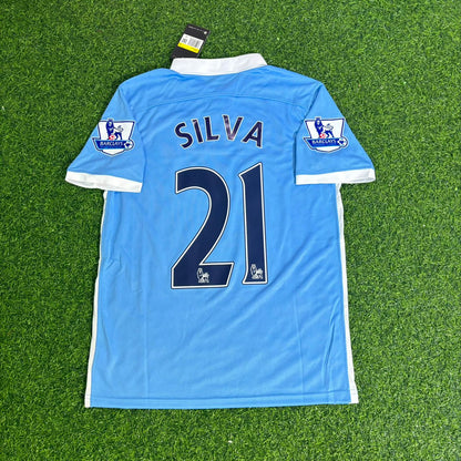 David Silva 21 Manchester City 2015/16 Home Kit Blue Retro Football Jersey
