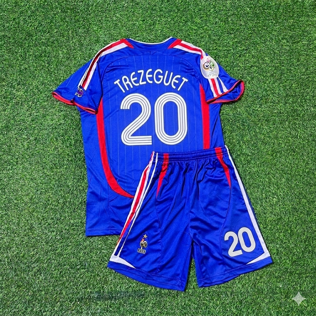 France World Cup 2006 David Trezeguet #20 Kids Blue Retro Football Jersey Kit