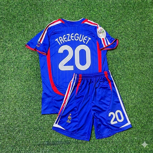 France World Cup 2006 David Trezeguet #20 Kids Blue Retro Football Jersey Kit