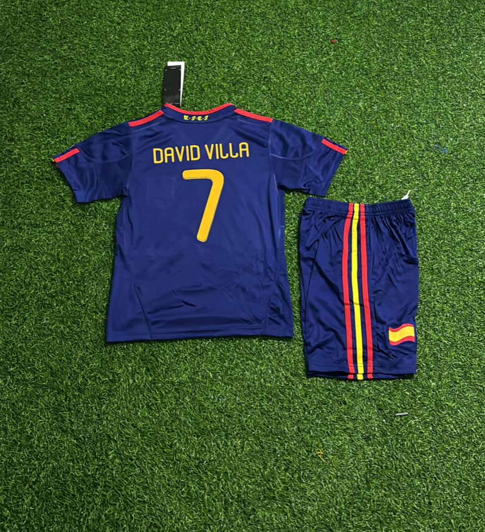 Spain World Cup 2010 David Villa Final Kids Retro Football Jersey Kit