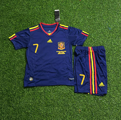 Spain World Cup 2010 David Villa Final Kids Retro Football Jersey Kit