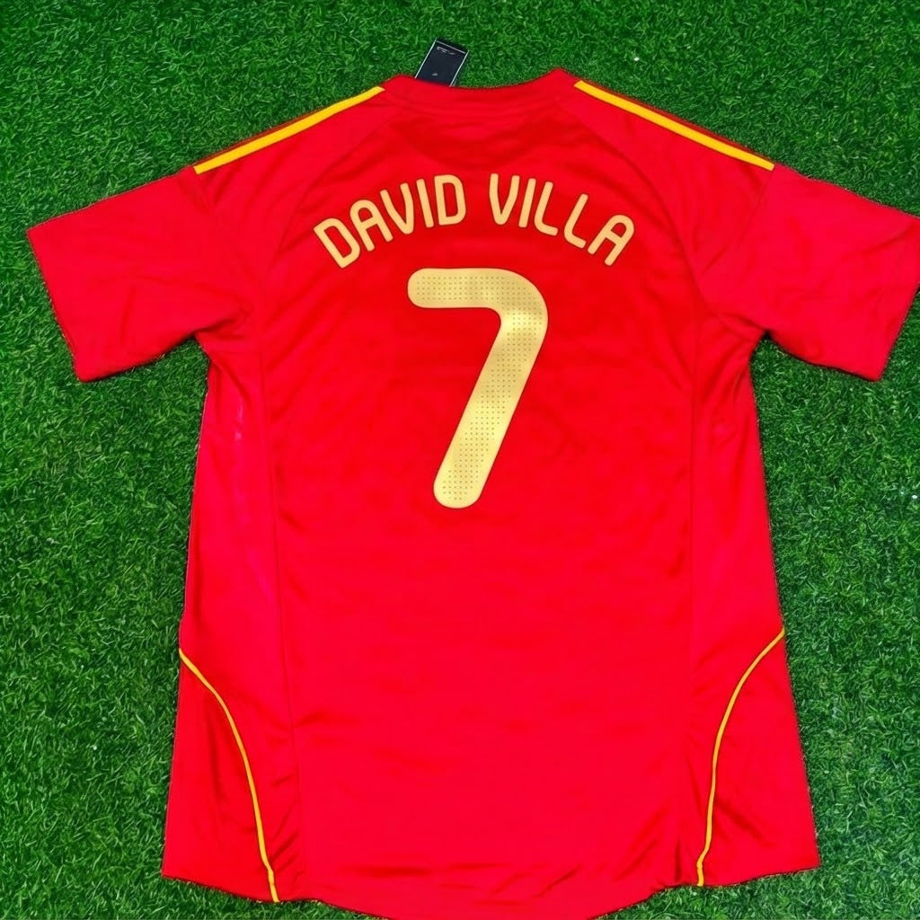 David Villa #7 Spain EURO 2008 Red Home Retro Football Jersey Paradise Edition