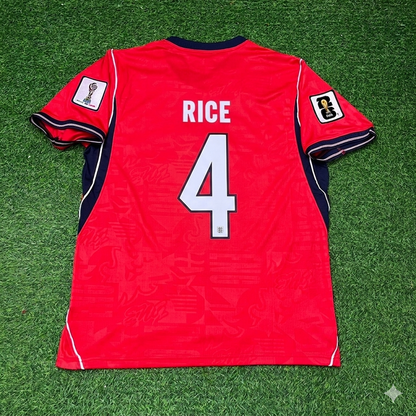 Declan Rice #4 England 2026 World Cup Away Red Football Jersey