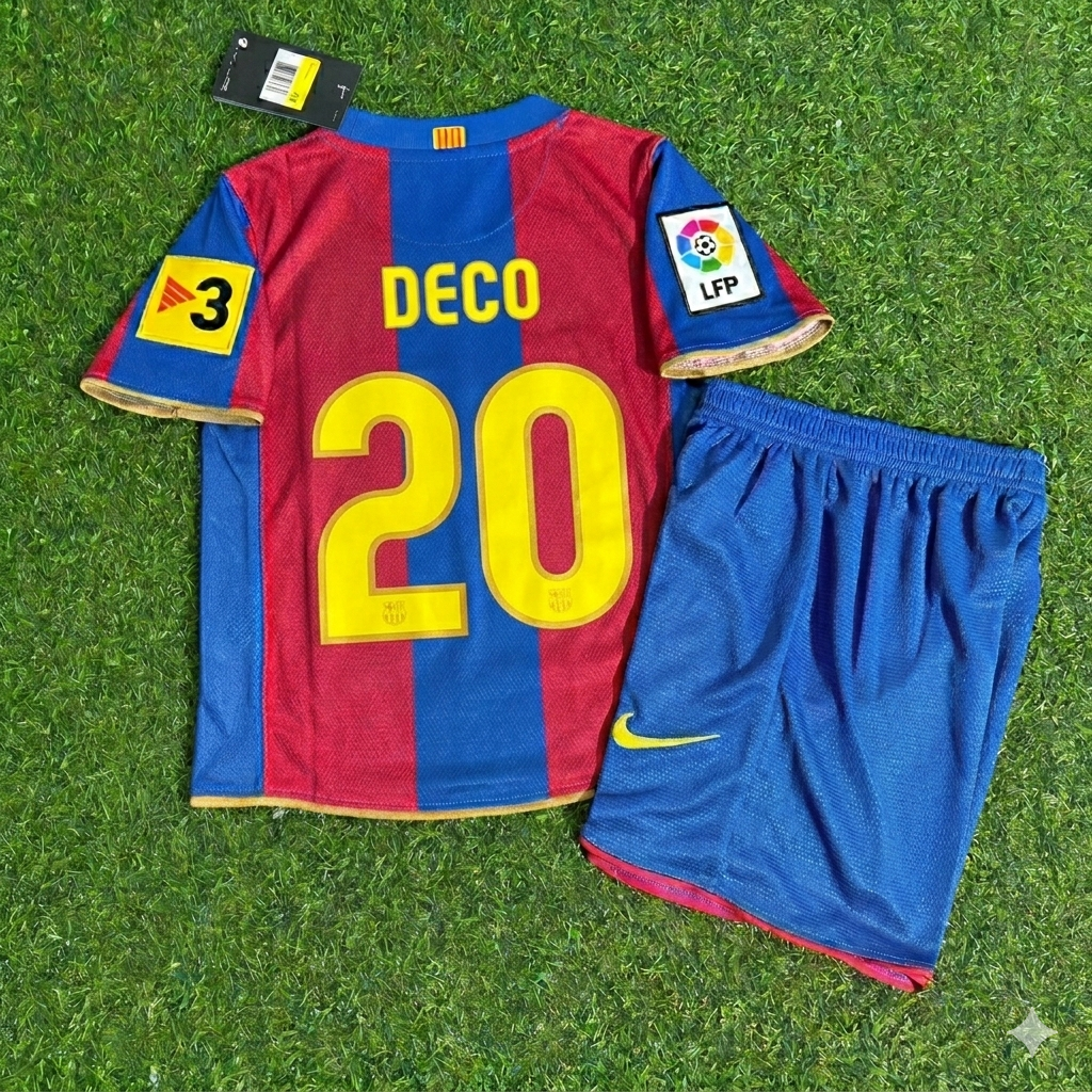 Deco 20- Barcelona 2007/2008 Retro Kids Football Jersey Kit