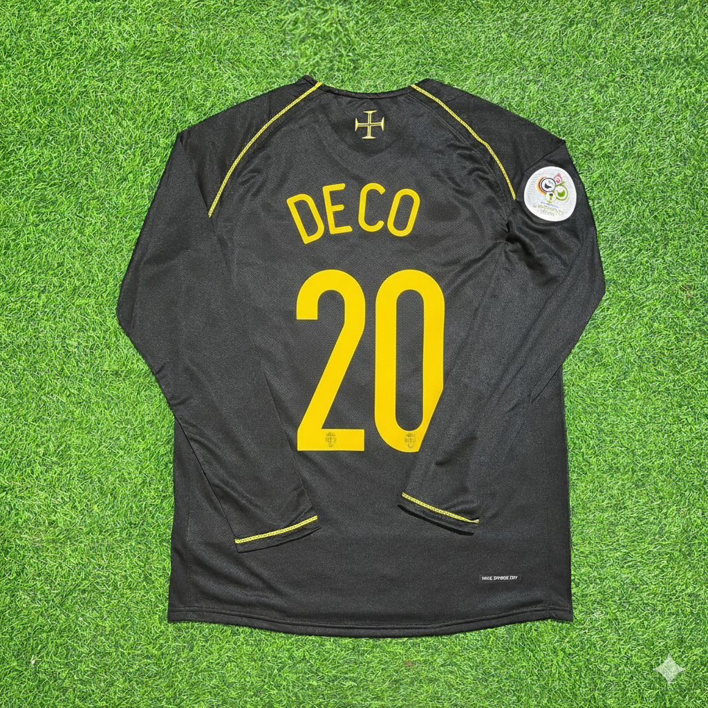 Portugal World Cup 2006 Deco Long Sleeve Black Retro Football Jersey