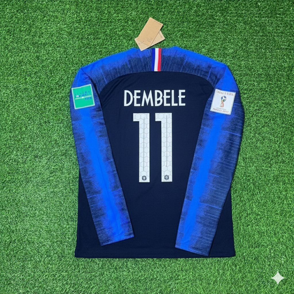 France World Cup 2018 Ousmane Dembele Final Long Sleeve Retro Football Jersey Kit