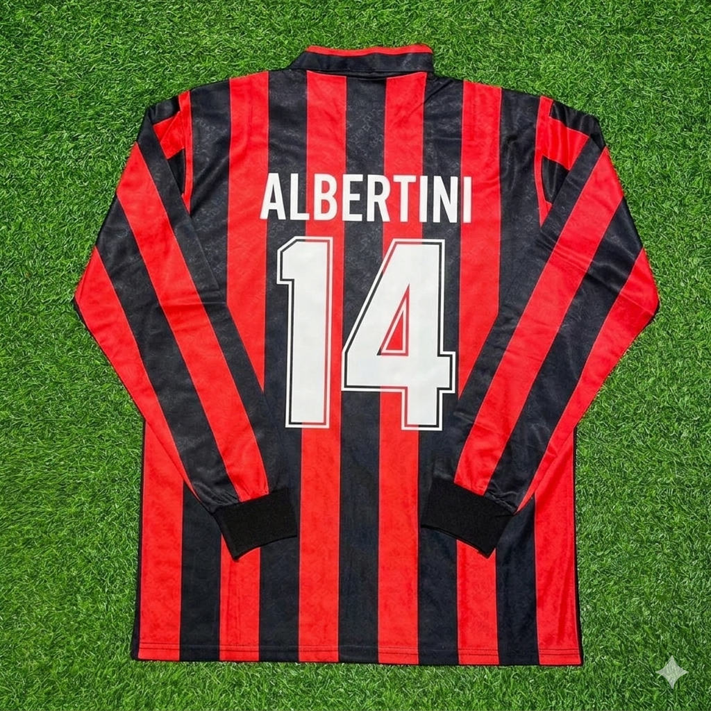 Demetrio Albertini #14 AC Milan 1989-1990 Retro Long Sleeve Football Jersey Kit
