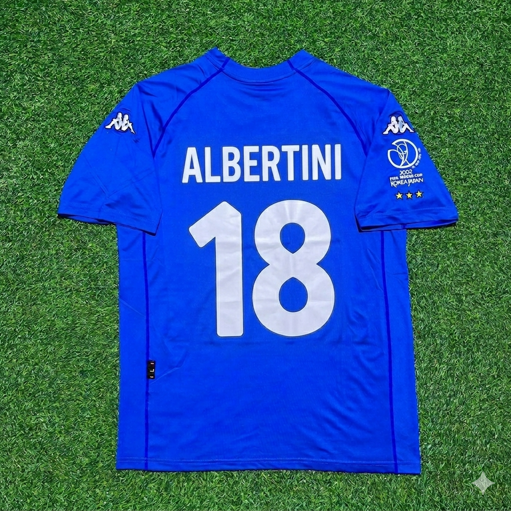 Italy World Cup 2002 Demetrio Albertini #18 Home Retro Football Jersey