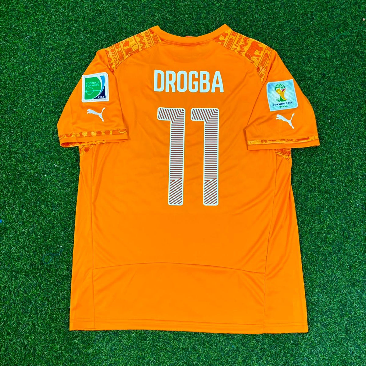 Didier Drogba #11 Ivory Coast 2014 World Cup Home Orange Retro Football Jersey