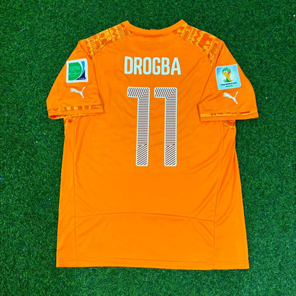Didier Drogba #11 Ivory Coast 2014 World Cup Home Orange Retro Football Jersey