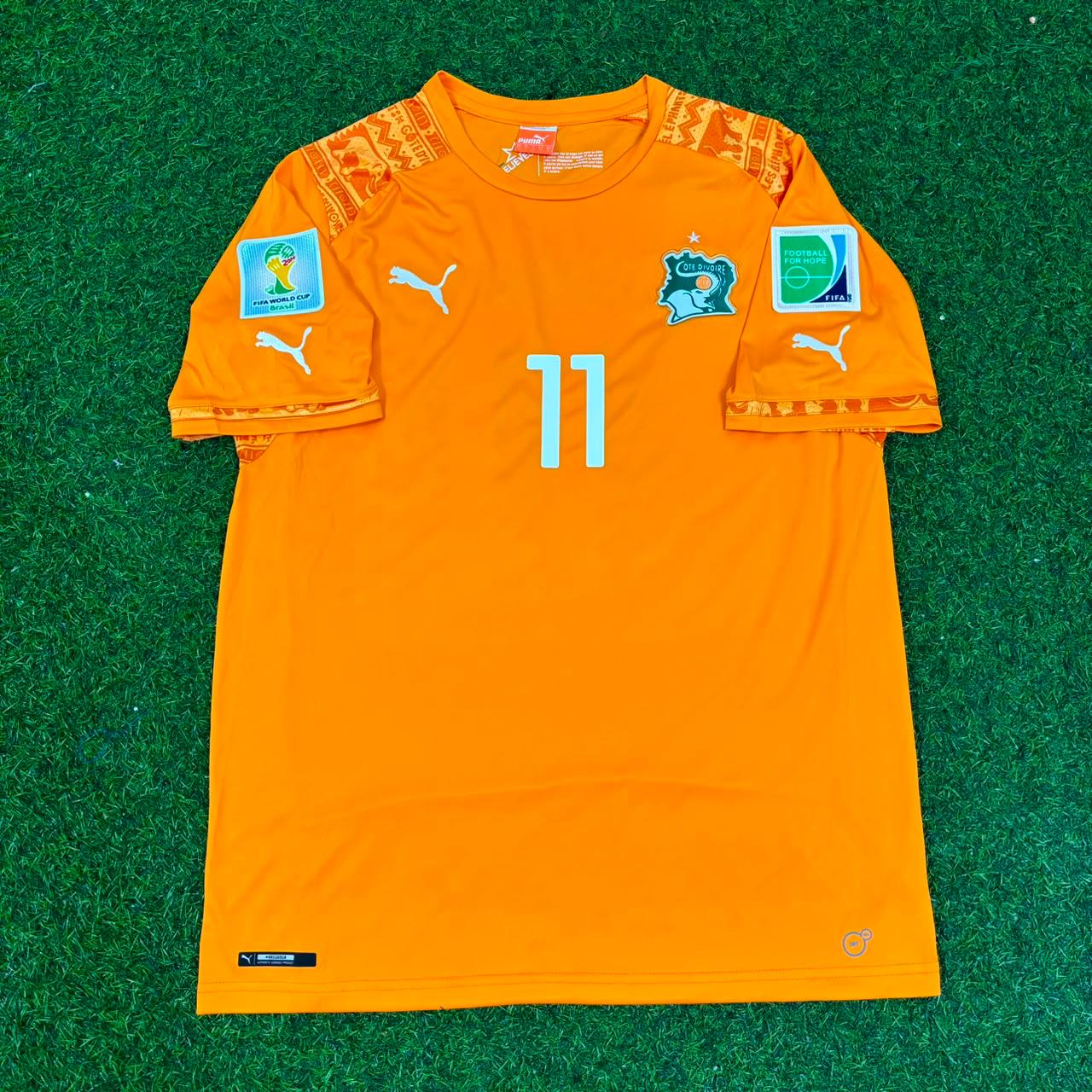 Didier Drogba #11 Ivory Coast 2014 World Cup Home Orange Retro Football Jersey